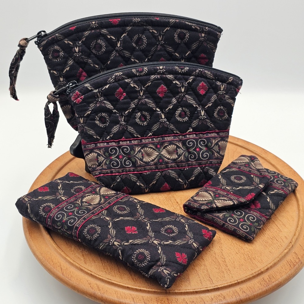 Vera Bradley Laurel 4-Piece Lot Makeup Cosmetic Bags Glasses Case Wallet Vtg 90s